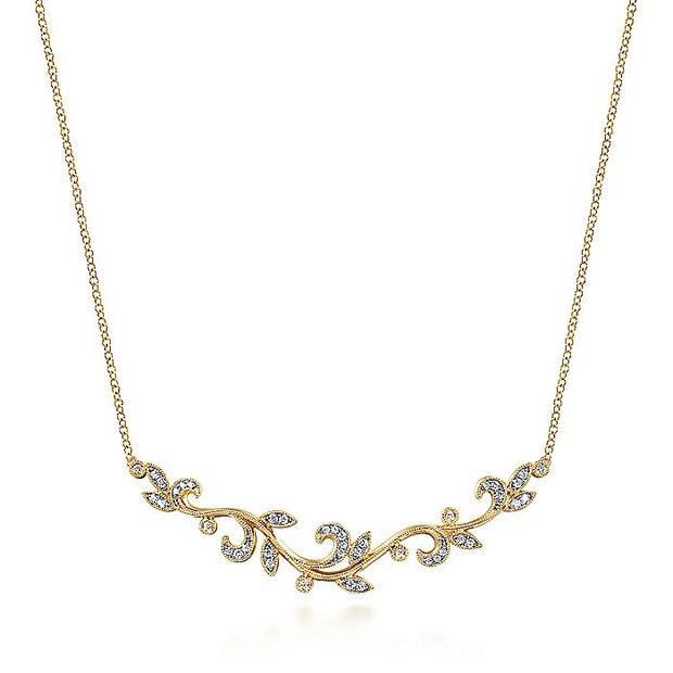 Gabriel & Co. NK6201Y45JJ 14K Yellow Gold Floral Branch Diamond Necklace