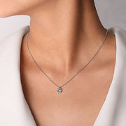 Gabriel & Co. NK6341W45BT 18 inch 14K White Gold Round Blue Topaz and Diamond Halo Pendant Necklace