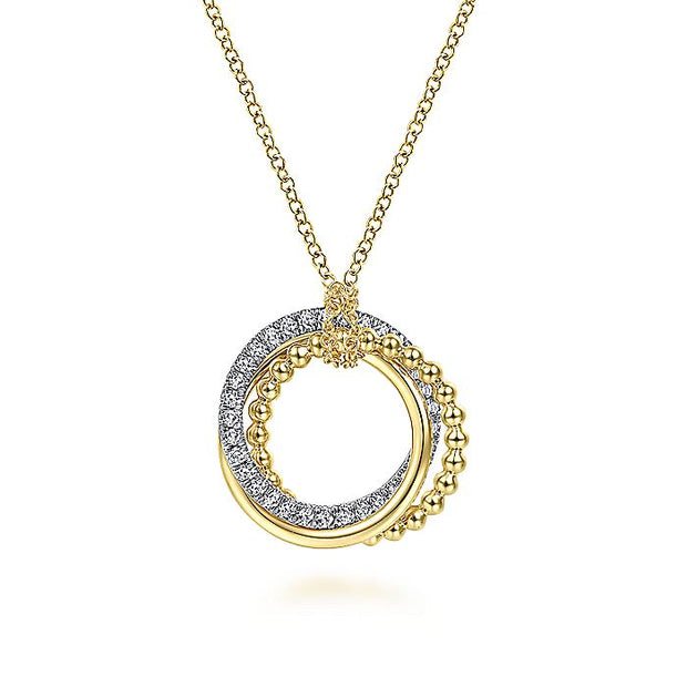 Gabriel & Co. NK6360M45JJ 14K Yellow-White Gold Interlocking Circles Pendant Necklace with Diamond Pavé
