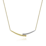 Gabriel & Co. NK6362M45JJ 14K Yellow-White Gold Diamond By-Pass and Bujukan Bead Curved Bar Necklace with Butter Cup Setting in size 17.5 inch