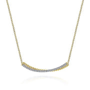 Gabriel & Co. NK6367M45JJ 14K Yellow-White Gold Bujukan Bead and Diamond Pavé Curved Bar Necklace