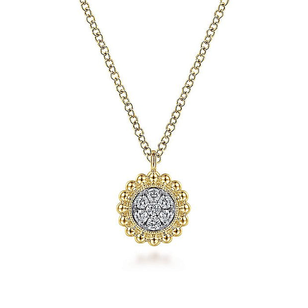 Gabriel & Co. NK6465Y45JJ 14K Yellow Gold Round Diamond Cluster Pendant Necklace with Bujukan Frame