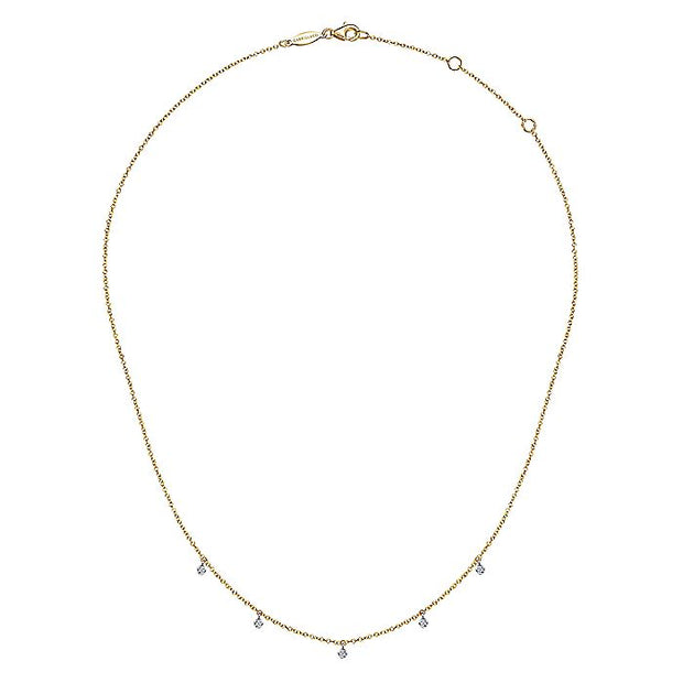 Gabriel & Co. NK6469M45JJ 14K Yellow-White Gold Chain Necklace with Bezel Set Diamond Drops