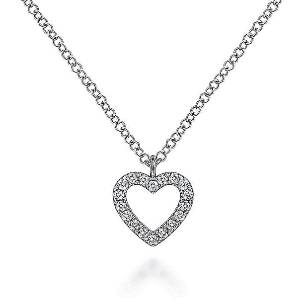 Gabriel & Co. NK6475W45JJ 14K White Gold Open Heart Diamond Pendant Necklace