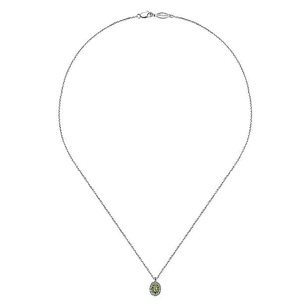 Gabriel & Co. NK647W45PE 18 inch 14K White Gold Peridot and Diamond Halo Drop Necklace