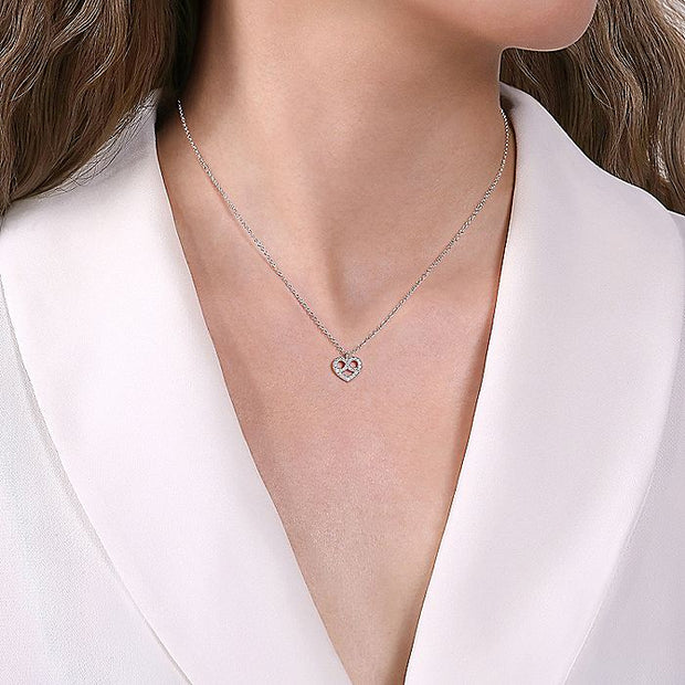 Gabriel & Co. NK6488W45JJ 14K White Gold Diamond Pavé Pretzel Heart Pendant Necklace