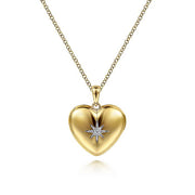 Gabriel & Co. NK6501Y45JJ 14K Yellow Gold Puff Heart Pendant Necklace with Diamond Star
