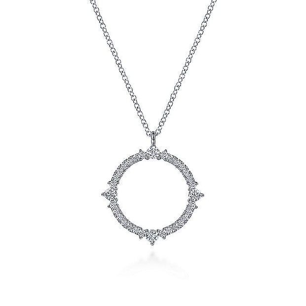 Gabriel & Co. NK6590W45JJ 14K White Gold Round Diamond Circle Pendant Necklace