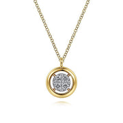 Gabriel & Co. NK6615Y45JJ 14K Yellow Gold Round Pavé Diamond Floating Pendant Necklace with Wide Border