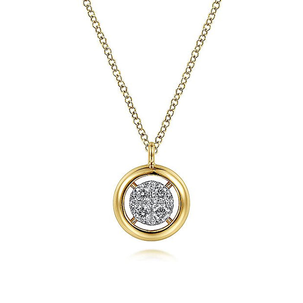 Gabriel & Co. NK6615Y45JJ 14K Yellow Gold Round Pavé Diamond Floating Pendant Necklace with Wide Border