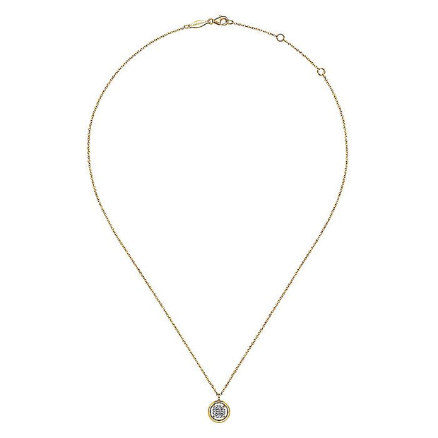 Gabriel & Co. NK6615Y45JJ 14K Yellow Gold Round Pavé Diamond Floating Pendant Necklace with Wide Border