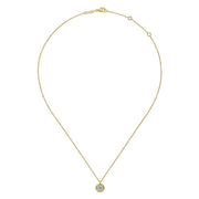 Gabriel & Co. NK6617Y45JJ 14K Yellow Gold Round Diamond Halo Pendant Necklace with Bezel Frame