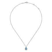 Gabriel & Co. NK6629W45BT 14K White Gold Pear Shape Blue Topaz and Diamond Halo Pendant Necklace