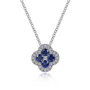 Gabriel & Co. NK6630W45SA 14K White Gold Diamond & Sapphire Pendant Necklace