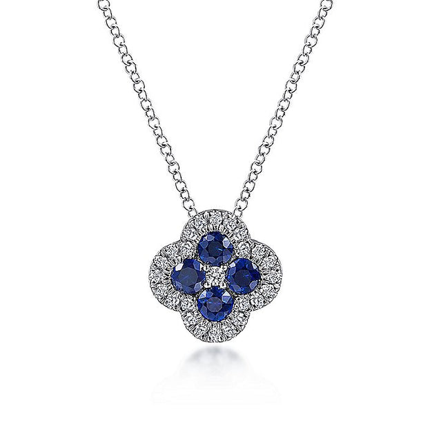 Gabriel & Co. NK6630W45SA 14K White Gold Diamond & Sapphire Pendant Necklace