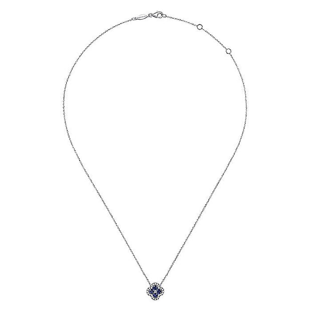 Gabriel & Co. NK6630W45SA 14K White Gold Diamond & Sapphire Pendant Necklace