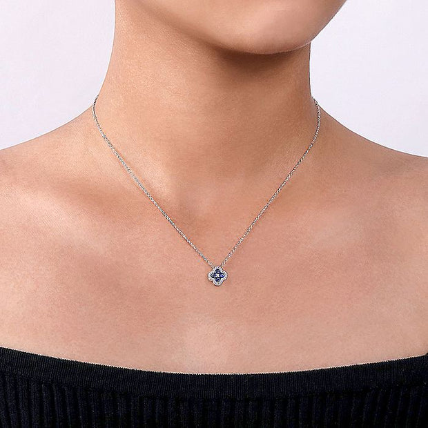 Gabriel & Co. NK6630W45SA 14K White Gold Diamond & Sapphire Pendant Necklace