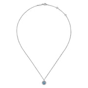 Gabriel & Co. NK6631W45BT 14K White Gold Round Blue Topaz and Diamond Halo Pendant Necklace