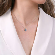 Gabriel & Co. NK6631W45BT 14K White Gold Round Blue Topaz and Diamond Halo Pendant Necklace