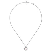 Gabriel & Co. NK6633W45PL 14K White Gold Round Pearl and Diamond Halo Pendant Necklace