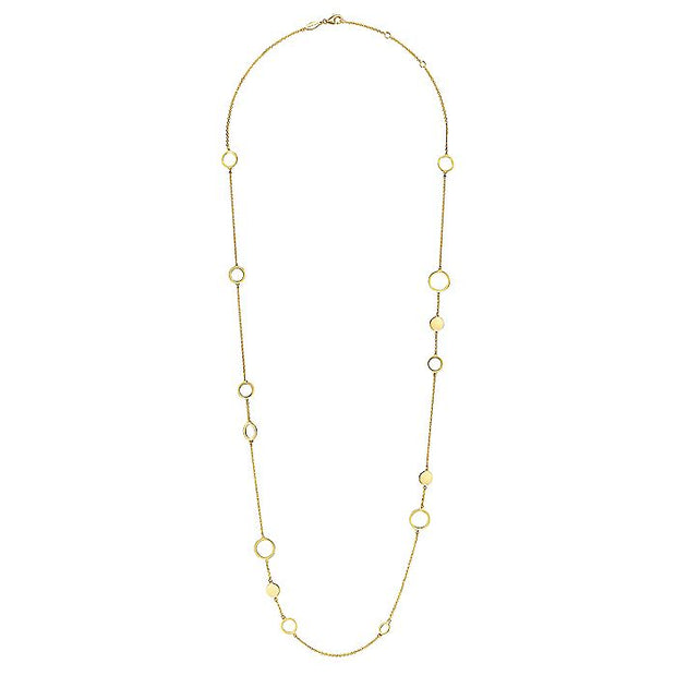 Gabriel & Co. NK6720Y4JJJ 32 Inch 14K Yellow Gold Circle and Disc Station Necklace