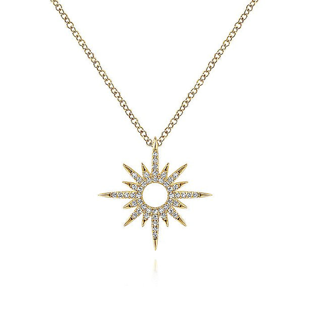 Gabriel & Co. NK6766Y45JJ 14K Yellow Gold Diamond Spike Starburst Pendant Diamond Necklace