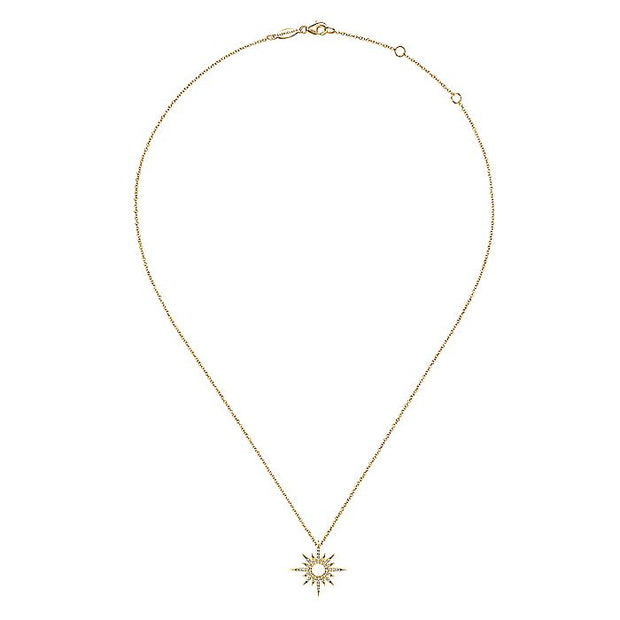 Gabriel & Co. NK6766Y45JJ 14K Yellow Gold Diamond Spike Starburst Pendant Diamond Necklace