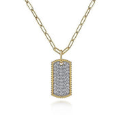 Gabriel & Co. NK6842-18Y45JJ 18 inch 14K Yellow Gold Diamond Pave' Dog Tag Hollow Chain Necklace