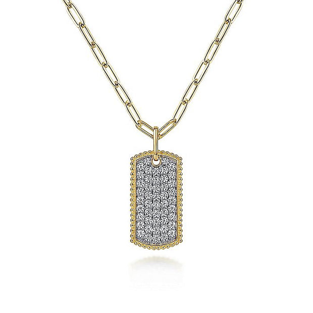 Gabriel & Co. NK6842-18Y45JJ 18 inch 14K Yellow Gold Diamond Pave' Dog Tag Hollow Chain Necklace