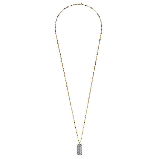 Gabriel & Co. NK6843-32Y45JJ 32 inch 14K Yellow Gold Diamond Pave' Dog Tag Hollow Chain Necklace