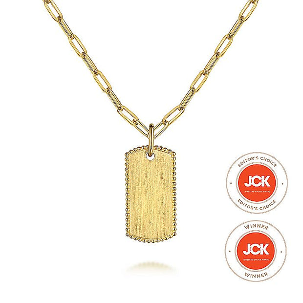 Gabriel & Co. NK6845-18Y4JJJ 18 Inch 14K Yellow Gold Dog Tag Pendant Hollow Chain Necklace
