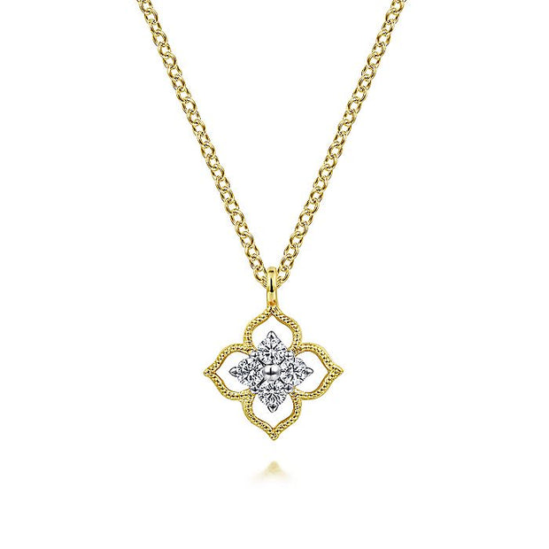Gabriel & Co. NK6868Y45JJ 14K Yellow Gold Floral Diamond  Pendant Necklace