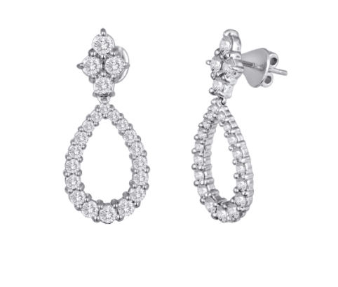 Diamond Cluster with Diamond Pear Shape Drop Stud Earrings